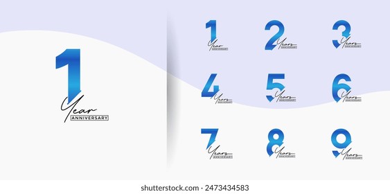 anniversary logo style set with blue color can be use for celebration moment