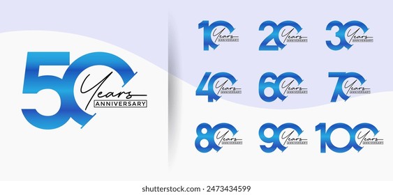 el estilo del logotipo del aniversario establecido con el color azul se puede utilizar para el momento de la celebración