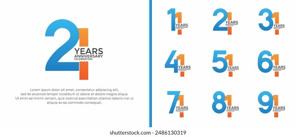 anniversary logo style set with blue and orange color can be use for celebration moment