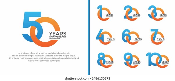 anniversary logo style set with blue and orange color can be use for celebration moment