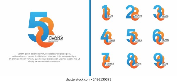 anniversary logo style set with blue and orange color can be use for celebration moment