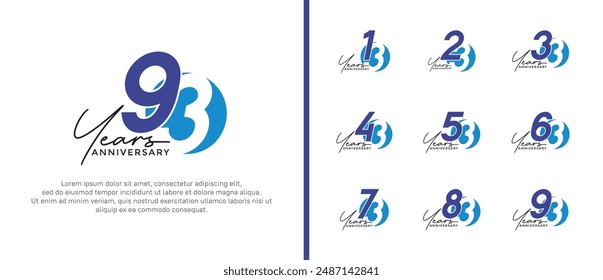 anniversary logo style set with blue color can be use for celebration moment