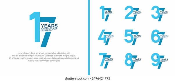 El estilo del logotipo del aniversario fijado con el color azul se puede utilizar para el momento de la celebración