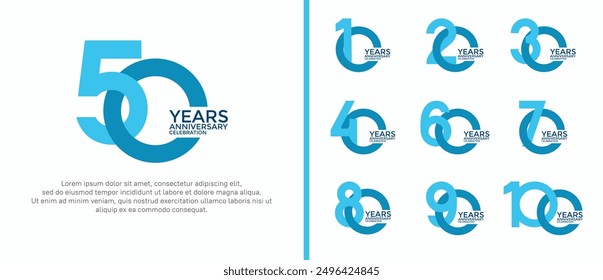 anniversary logo style set with blue color can be use for celebration moment