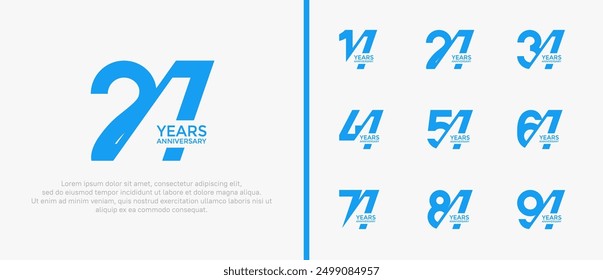 anniversary logo style set, blue color with slash can be use for celebration moment