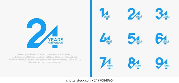 Conjunto de estilo de logotipo de aniversario, color azul con barra se puede utilizar para el momento de la celebración