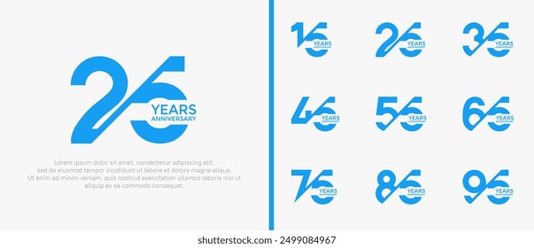 anniversary logo style set, blue color with slash can be use for celebration moment