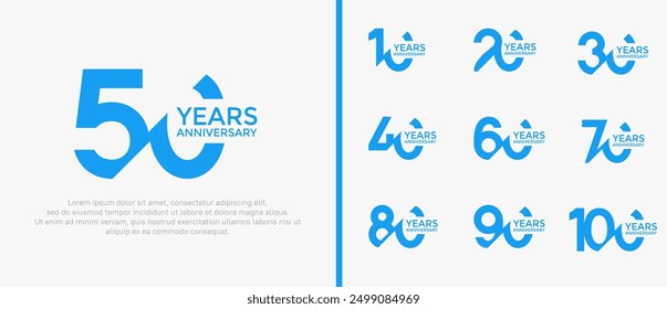 Jubiläums-Logo-Stil-Set, blaue Farbe mit Schrägstrich kann für Feierlichkeiten verwendet werden