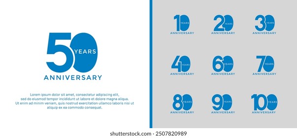 anniversary logo style set with blue color can be use for celebration moment