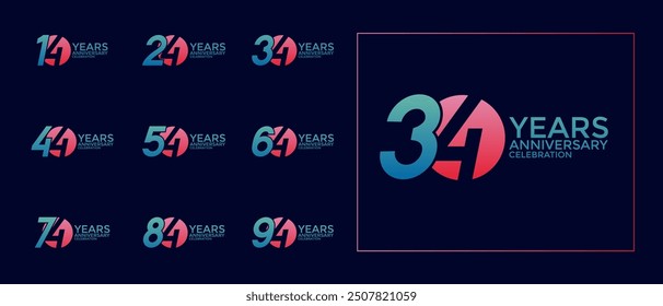 anniversary logo style set with blue and red color can be use for celebration moment