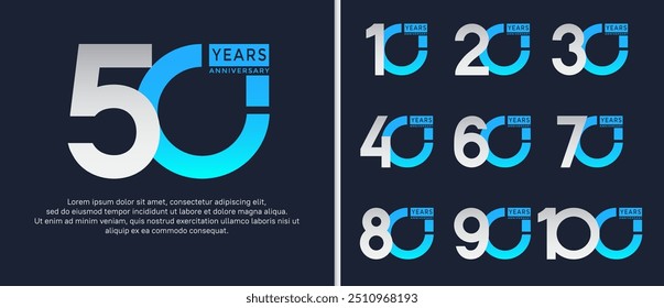 anniversary logo style set with blue and silver color can be use for celebration moment