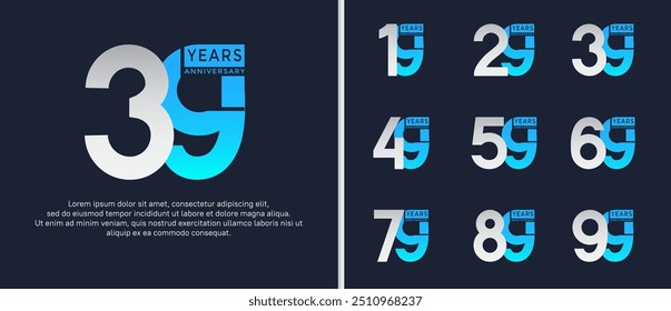 anniversary logo style set with blue and silver color can be use for celebration moment