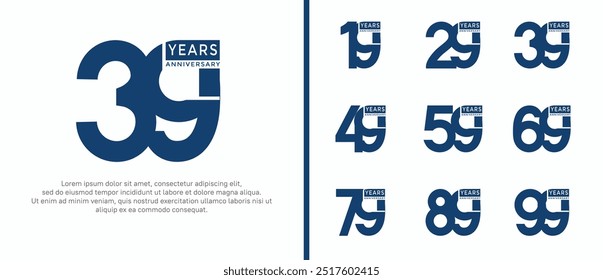 anniversary logo style set with blue color can be use for celebration moment