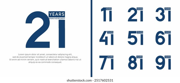 anniversary logo style set with blue color can be use for celebration moment