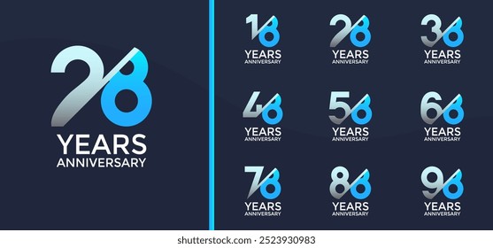 anniversary logo style set with blue color and slash can be use for celebration moment