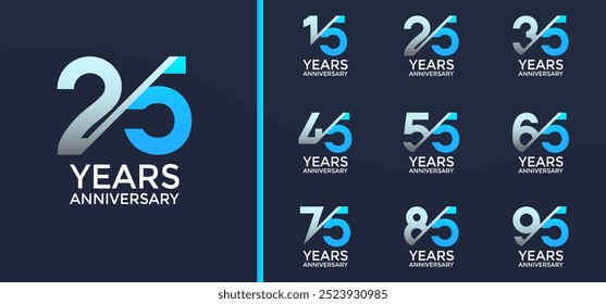 anniversary logo style set with blue color and slash can be use for celebration moment