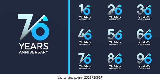 anniversary logo style set with blue color and slash can be use for celebration moment