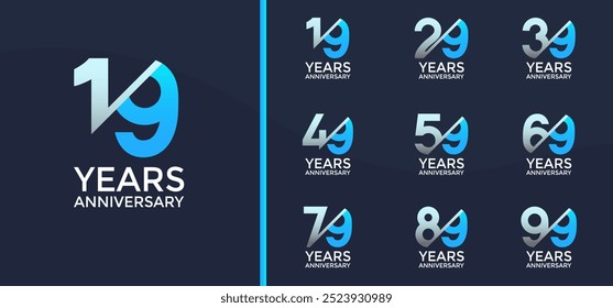 anniversary logo style set with blue color and slash can be use for celebration moment