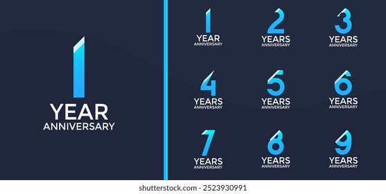 anniversary logo style set with blue color and slash can be use for celebration moment