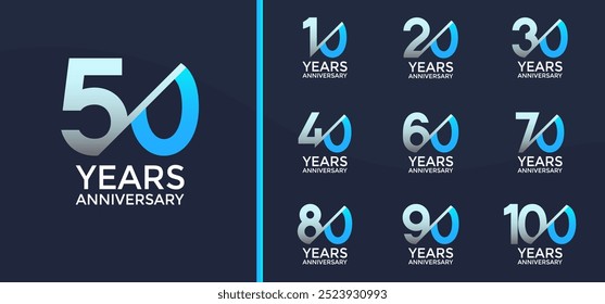 anniversary logo style set with blue color and slash can be use for celebration moment