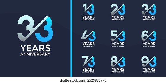 El estilo del logotipo del aniversario fijado con el color azul y la barra se puede utilizar para el momento de la celebración