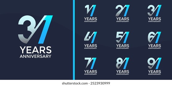 anniversary logo style set with blue color and slash can be use for celebration moment