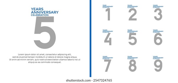anniversary logo style set with blue and grey color can be use for celebration moment