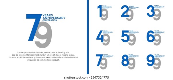 anniversary logo style set with blue and grey color can be use for celebration moment