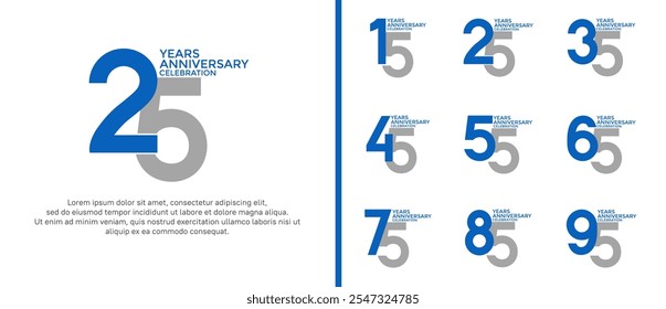 anniversary logo style set with blue and grey color can be use for celebration moment