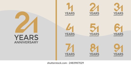 anniversary logo style set with brown color and slash can be use for celebration moment