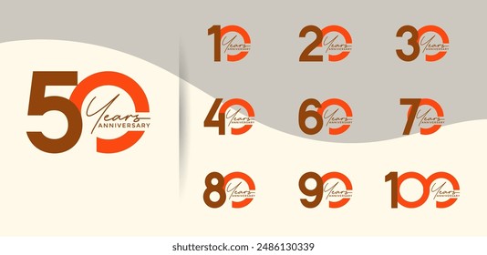 anniversary logo style set with brown and orange color can be use for celebration moment