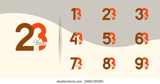 anniversary logo style set with brown and orange color can be use for celebration moment