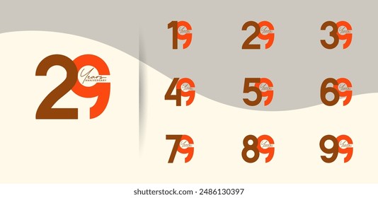 anniversary logo style set with brown and orange color can be use for celebration moment