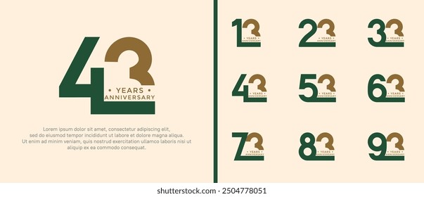 anniversary logo style set with brown and green color can be use for celebration moment