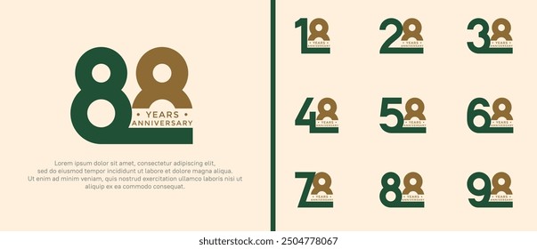 anniversary logo style set with brown and green color can be use for celebration moment