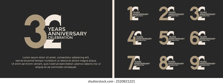 anniversary logo style set with brown color can be use for celebration moment