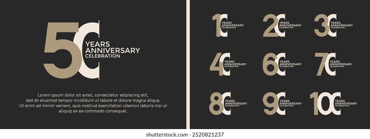 anniversary logo style set with brown color can be use for celebration moment