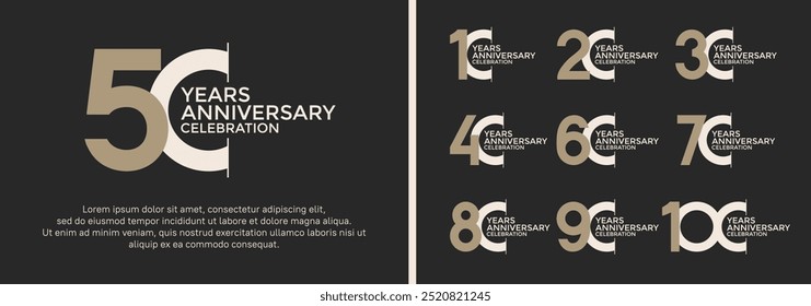 anniversary logo style set with brown color can be use for celebration moment