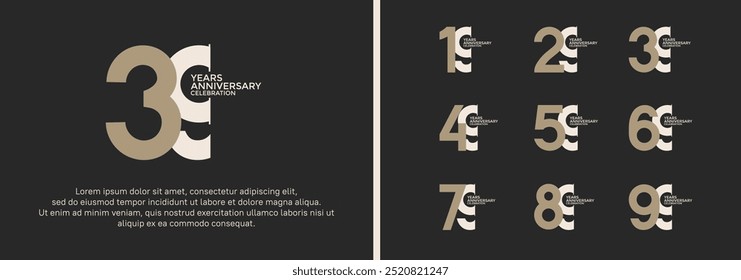 anniversary logo style set with brown color can be use for celebration moment