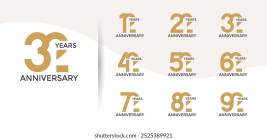 anniversary logo style set with brown color can be use for celebration moment