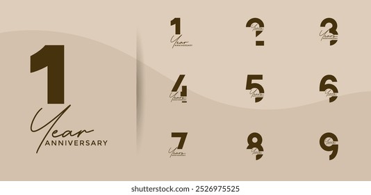 anniversary logo style set with brown color can be use for celebration moment