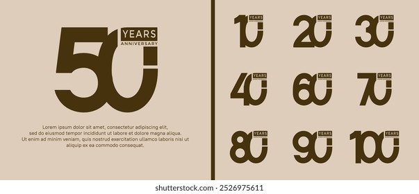 anniversary logo style set with brown color can be use for celebration moment