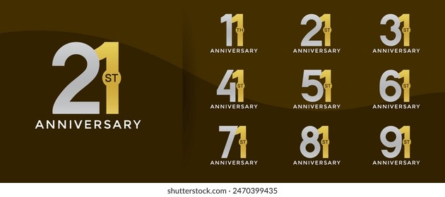 anniversary logo style set with gold and silver color can be use for celebration moment