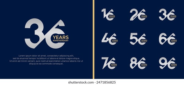 anniversary logo style set, gold and silver color with slash can be use for celebration moment