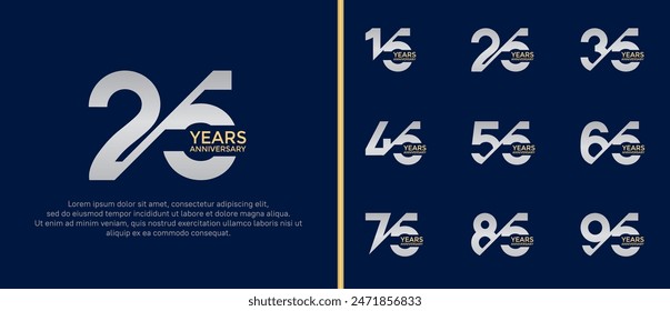 el conjunto del estilo del logotipo del aniversario, color dorado y plateado con la barra se puede utilizar para el momento de la celebración