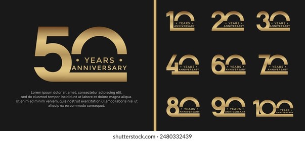 anniversary logo style set with gold color can be use for celebration moment