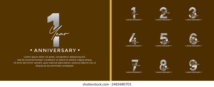 anniversary logo style set with gold and silver color can be use for celebration moment