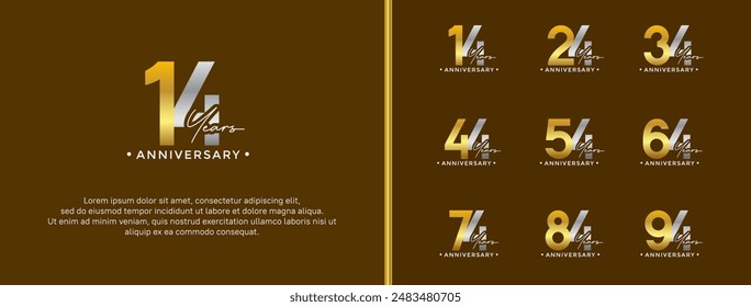 anniversary logo style set with gold and silver color can be use for celebration moment
