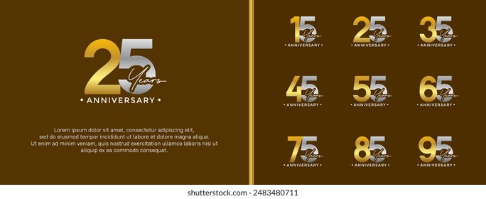 anniversary logo style set with gold and silver color can be use for celebration moment