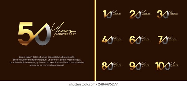 anniversary logo style set with gold and silver color can be use for celebration moment